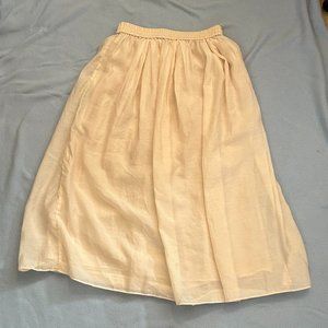 Cream colored High-waisted Elastic Waistband Flowy Maxi Skirt